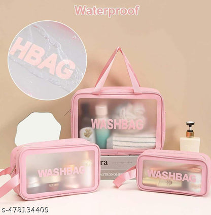 Travel Makeup Pouch Set Toiletry Bag Cosmetic Organizer Bag for Women and Girls Toiletry Storage Kit Set of 3 (WASHBAG)