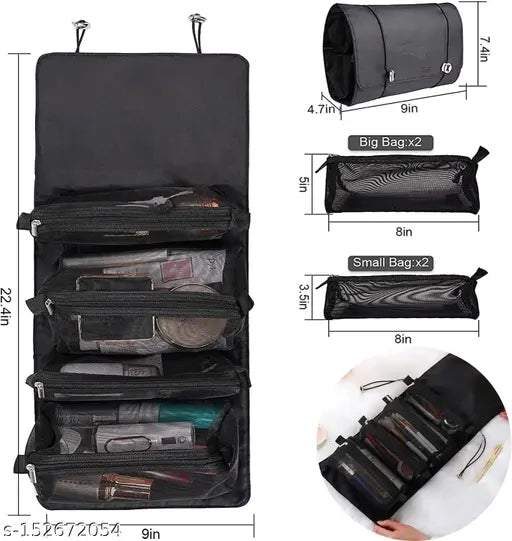 4 in 1 Large Capacity Cosmetic Mesh Bag/Makeup Organizer/Toiletry Pouch for Men and Women/Portable Travel Bag/Makeup Essentials